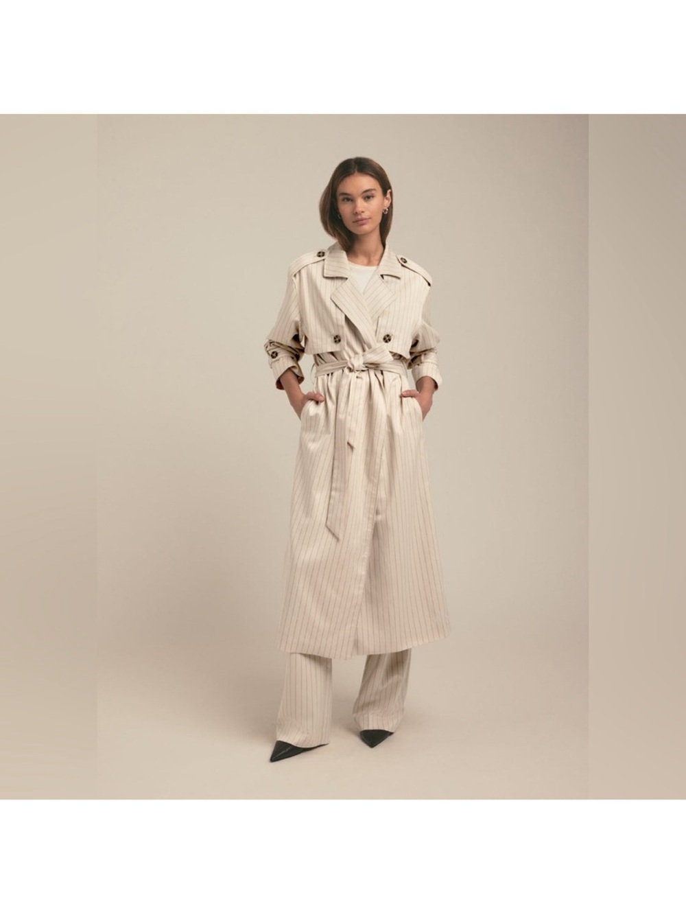 Favorite Daughter The Charles Trench in Warm Sand Pinstripe